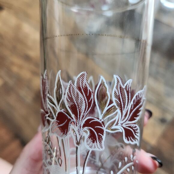 Vtg MCM Covetro Italian Pink Floral Pitcher &Glass Highball Drink Set Gold Trim - Picture 10 of 11